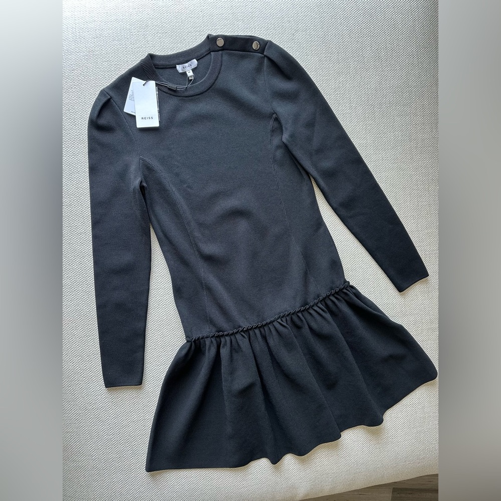 REISS, CHARLOTTE FLIPPY KNITTED/SWEATER DRESS, Size: M & Color: Black